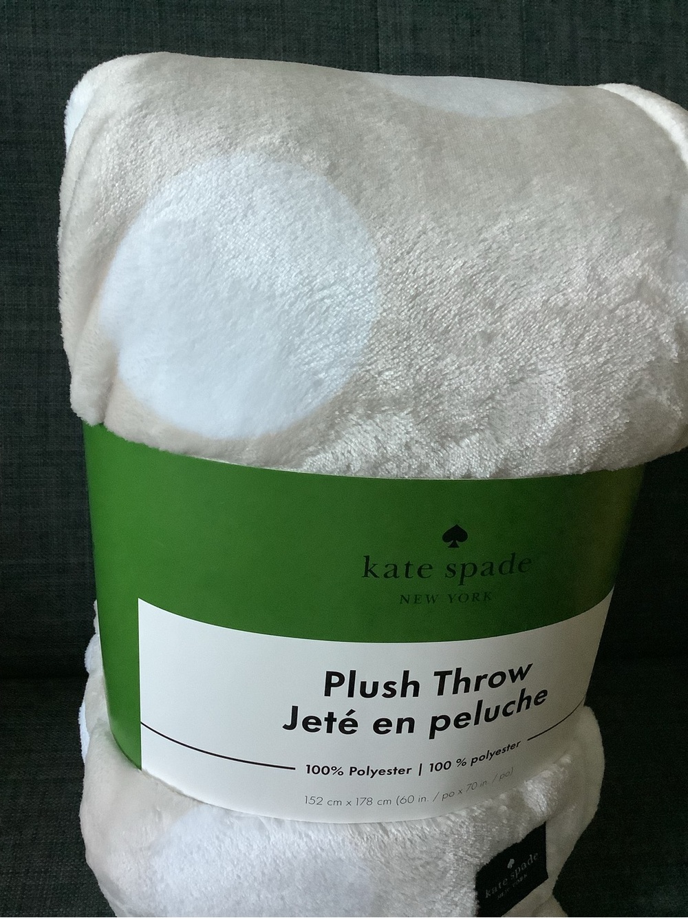 kate spade Tan w/ White Polka Dots Plush Throw Blanket NEW